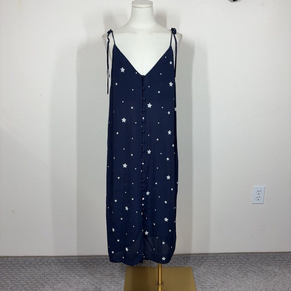 Topshop Dress Womens 8 Blue Star Print Button Front Slip Midi Sundress Celestial